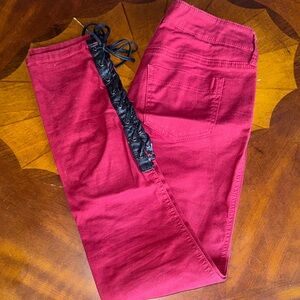 Red Pants with Black Lace Detail